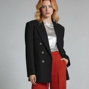 Vintage 80s Wool Lined Double Breasted Classic Blazer, Size Small Petite